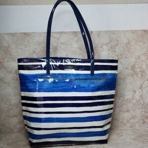 Kate Spade Blue Striped Plastic Tote Bag